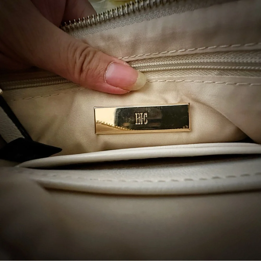 INC International Concepts Cream Shoulder Bag with Gold Ring - Picture 4 of 13